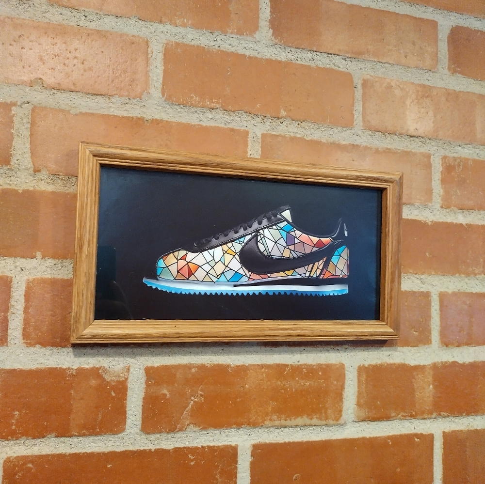 Nike Cortez Stained Glass Style Framed Art Print By Neon Nicho - Picture 1 of 1